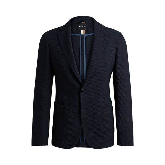 HUGO BOSS Sport Coat Mens Size 38 R Navy Slim Fit Seersucker Blazer HANRY $695 - Picture 1 of 13